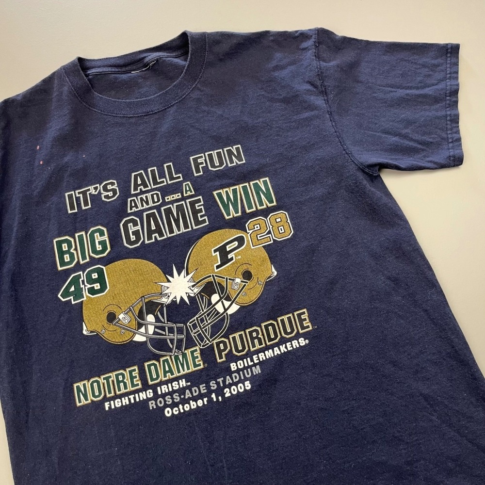 Vintage Notre Dame Purdue T-Shirt Mens L Blue 2005 Big Game Win Graphic